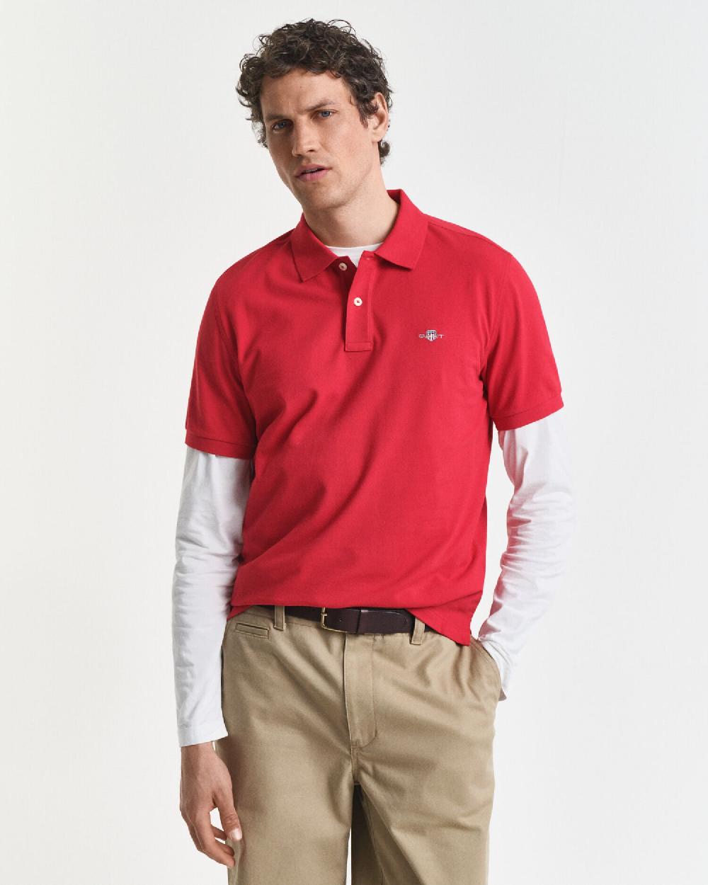 gant Regular Fit Shield Piqué Polo Shirt ruby red