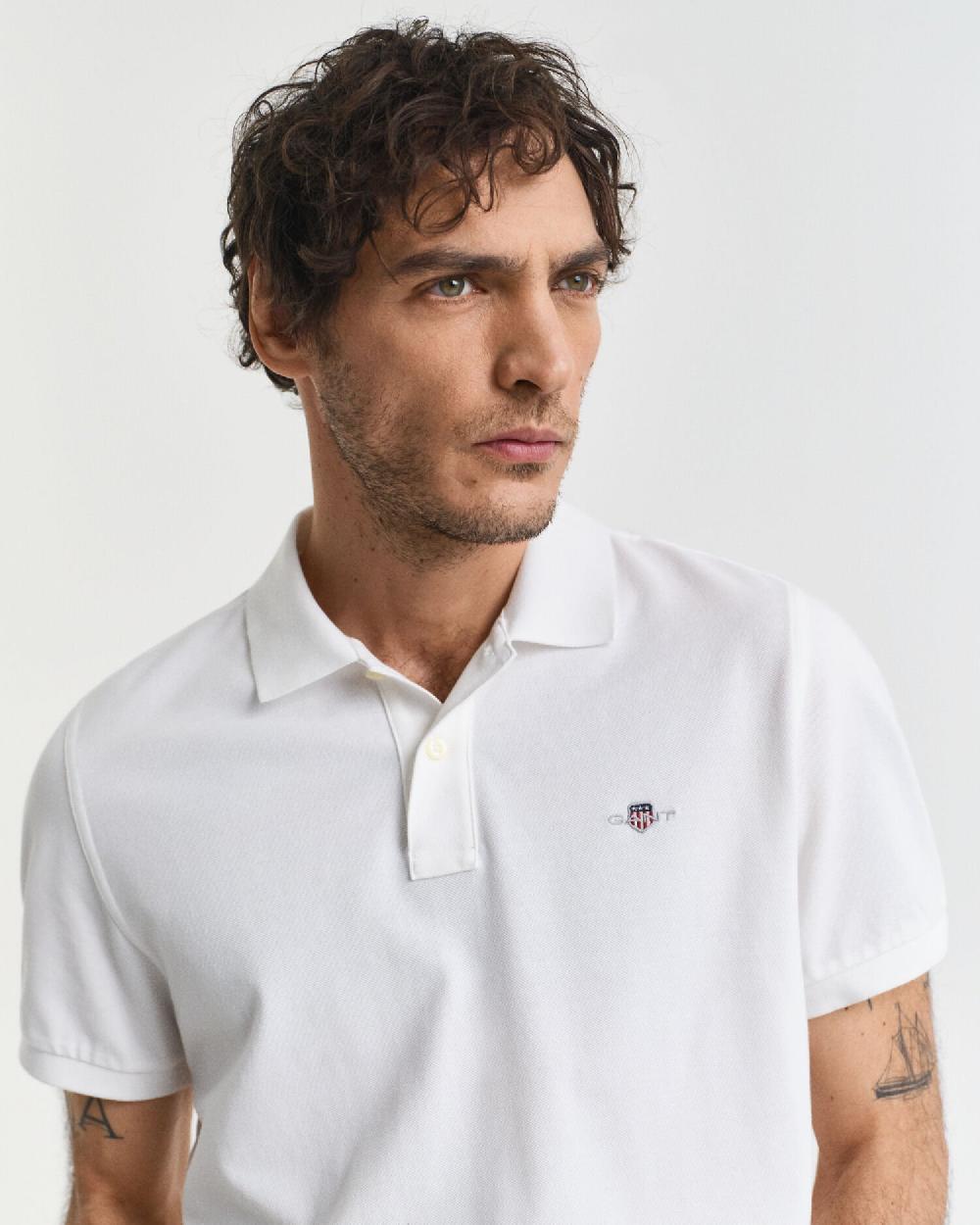 Gant Regular Fit Shield Piqué Polo Shirt White