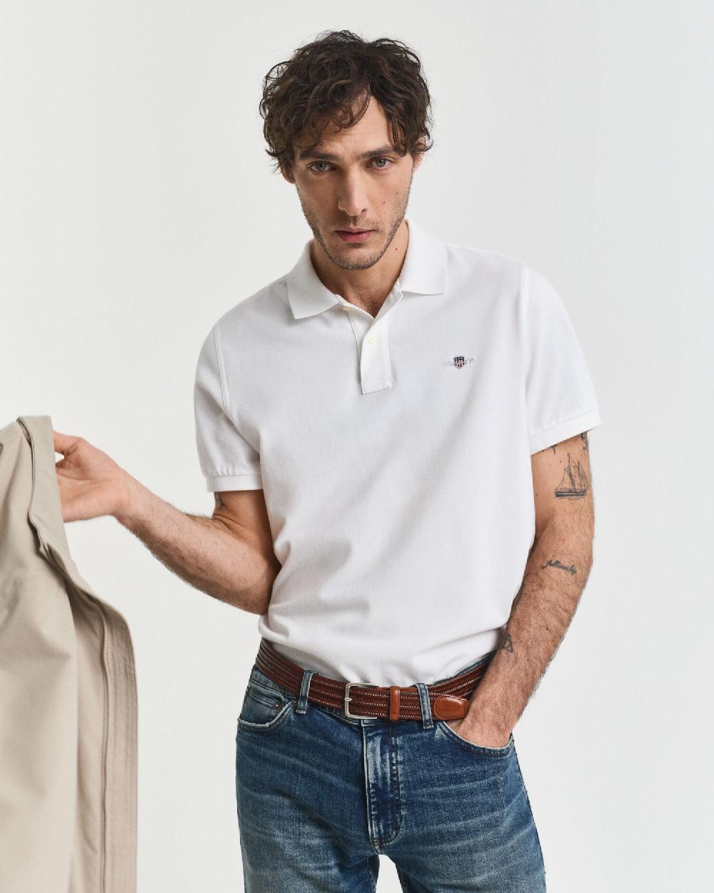 gant Regular Fit Shield Piqué Polo Shirt white
