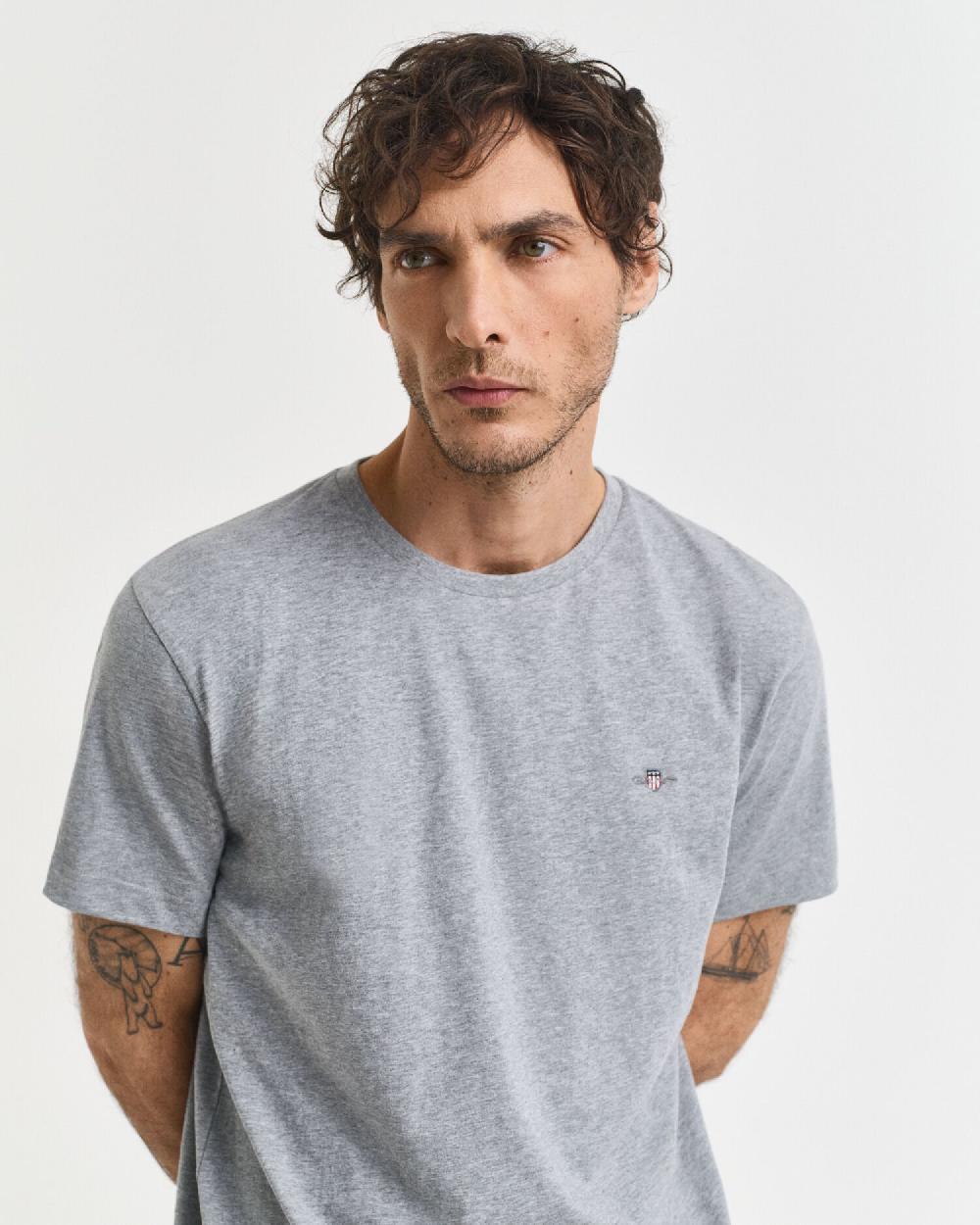 Gant Regular Fit Shield T-Shirt Grey Melange