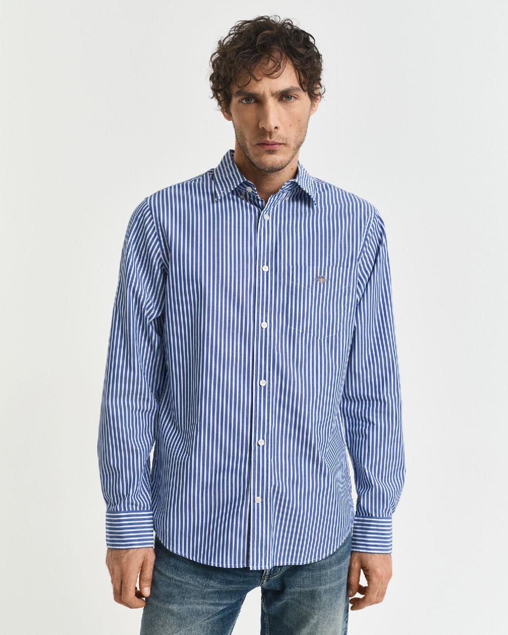Gant Regular Fit Striped Poplin Shirt College Blue