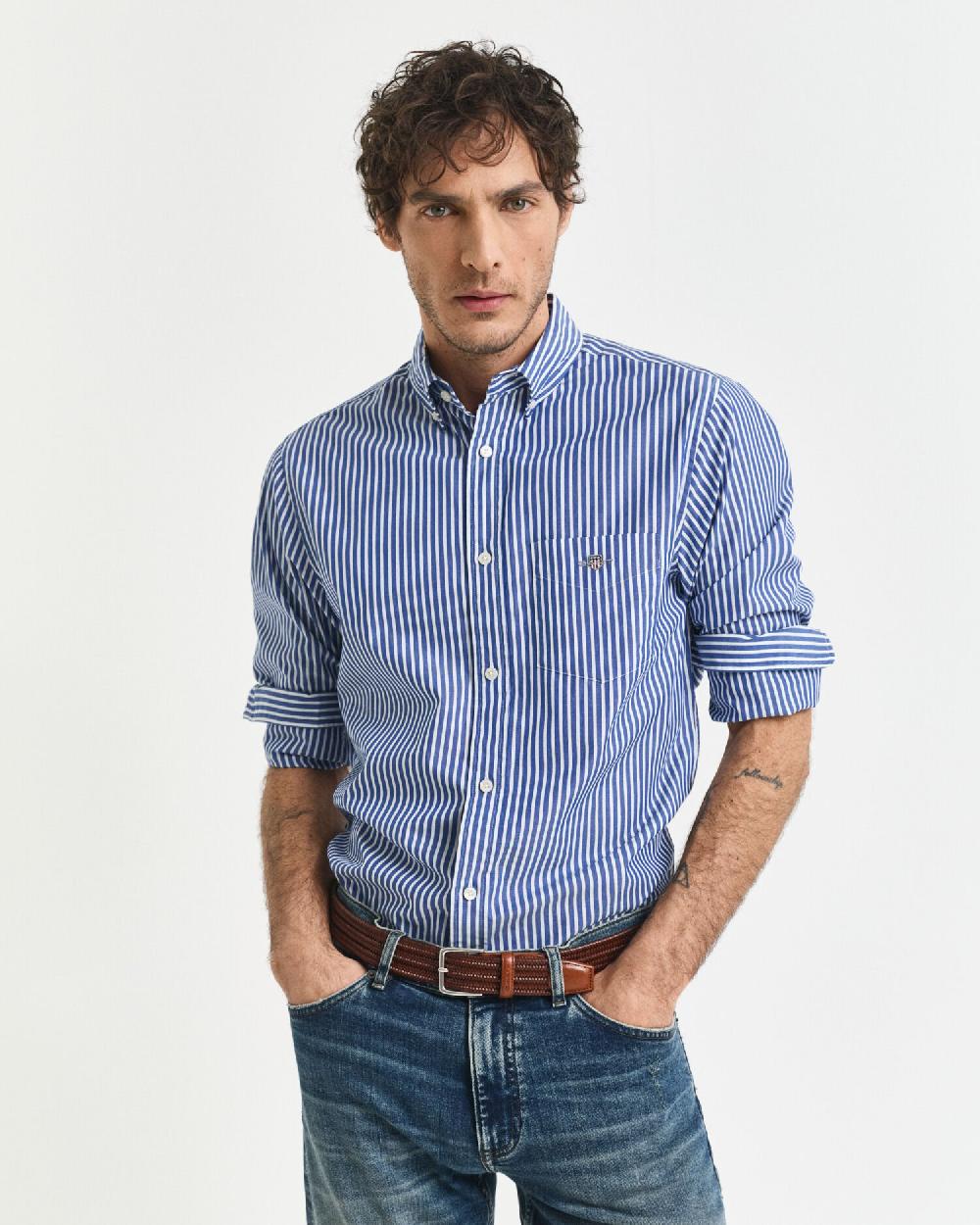 gant Regular Fit Striped Poplin Shirt college blue