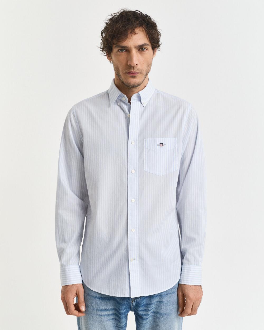 Gant Regular Fit Striped Poplin Shirt Light Blue