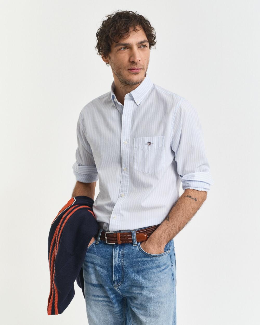 gant Regular Fit Striped Poplin Shirt light blue