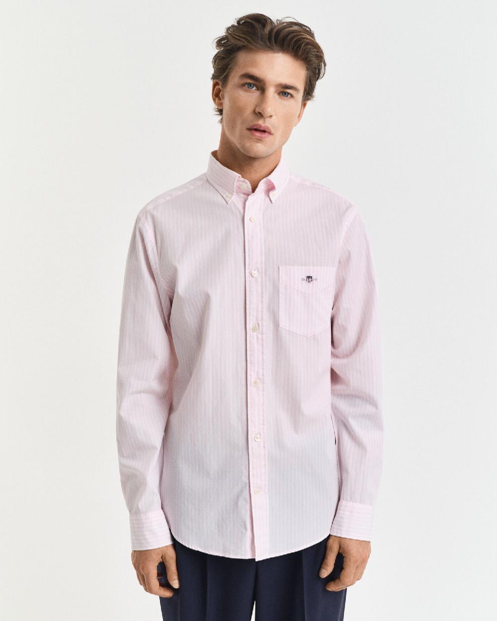 Gant Regular Fit Striped Poplin Shirt Light Pink