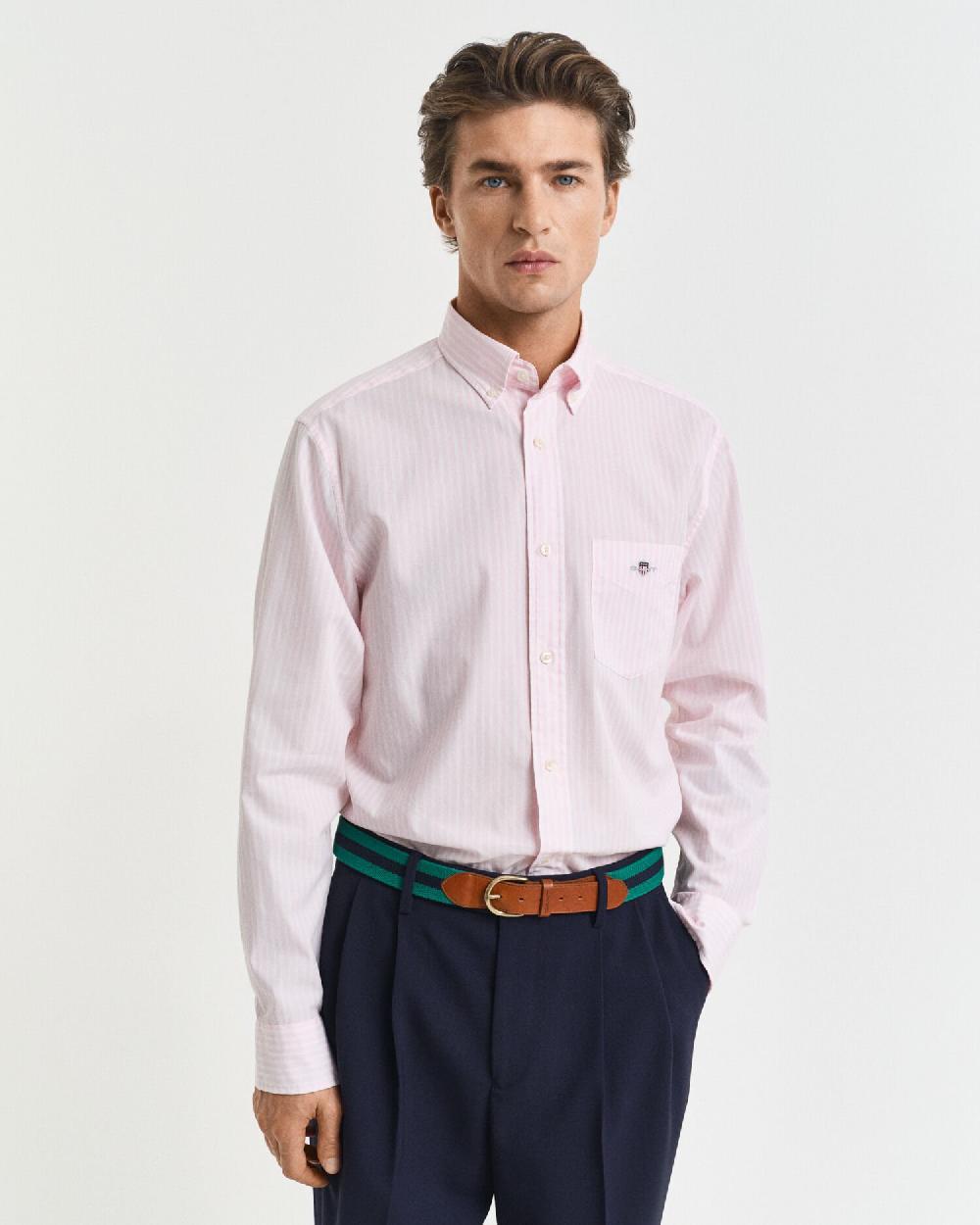 gant Regular Fit Striped Poplin Shirt light pink