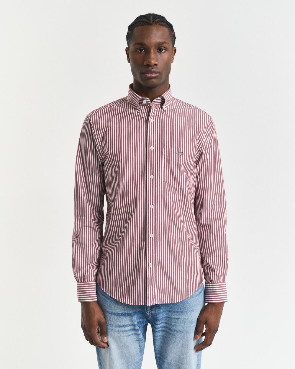 Gant Regular Fit Striped Poplin Shirt Plumped Red