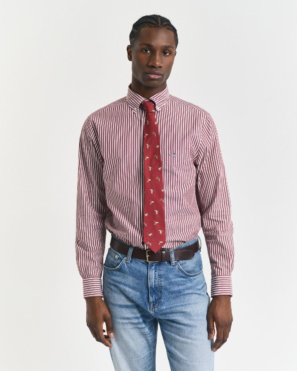 gant Regular Fit Striped Poplin Shirt plumped red