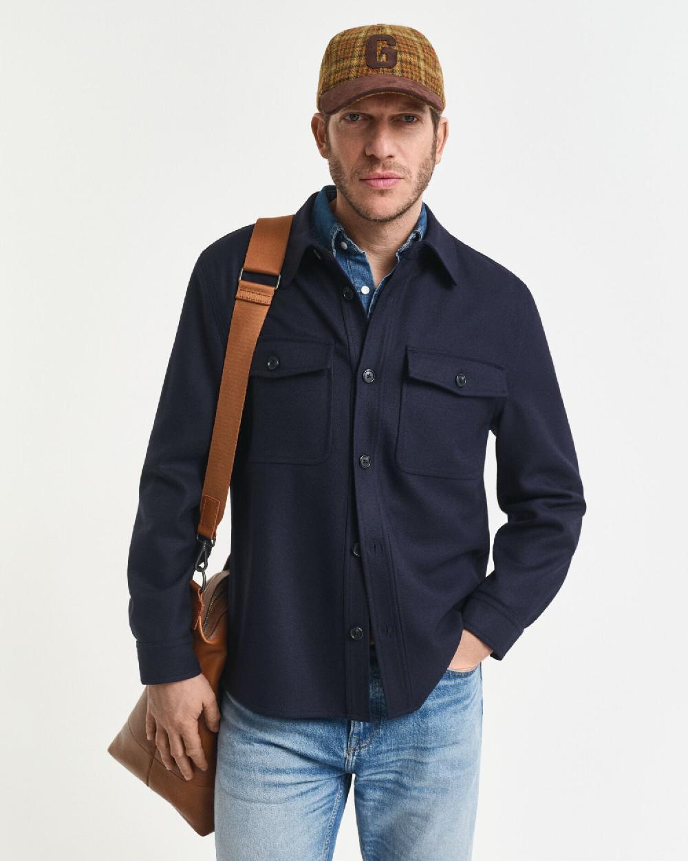 gant Regular Fit Wool Blend Overshirt evening blue