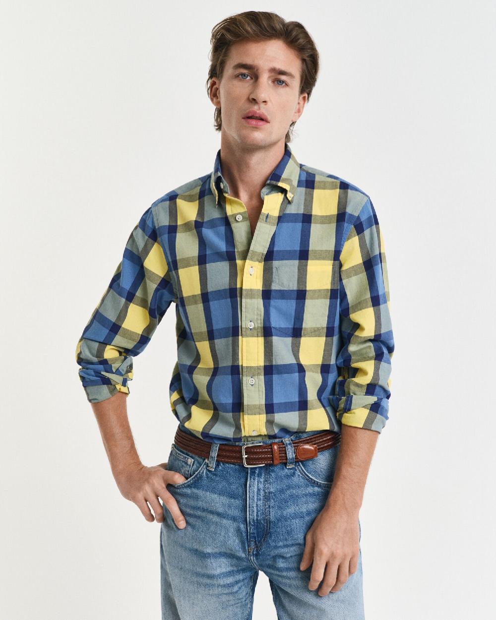gant Relaxed Fit Checked Twill Shirt smooth yellow