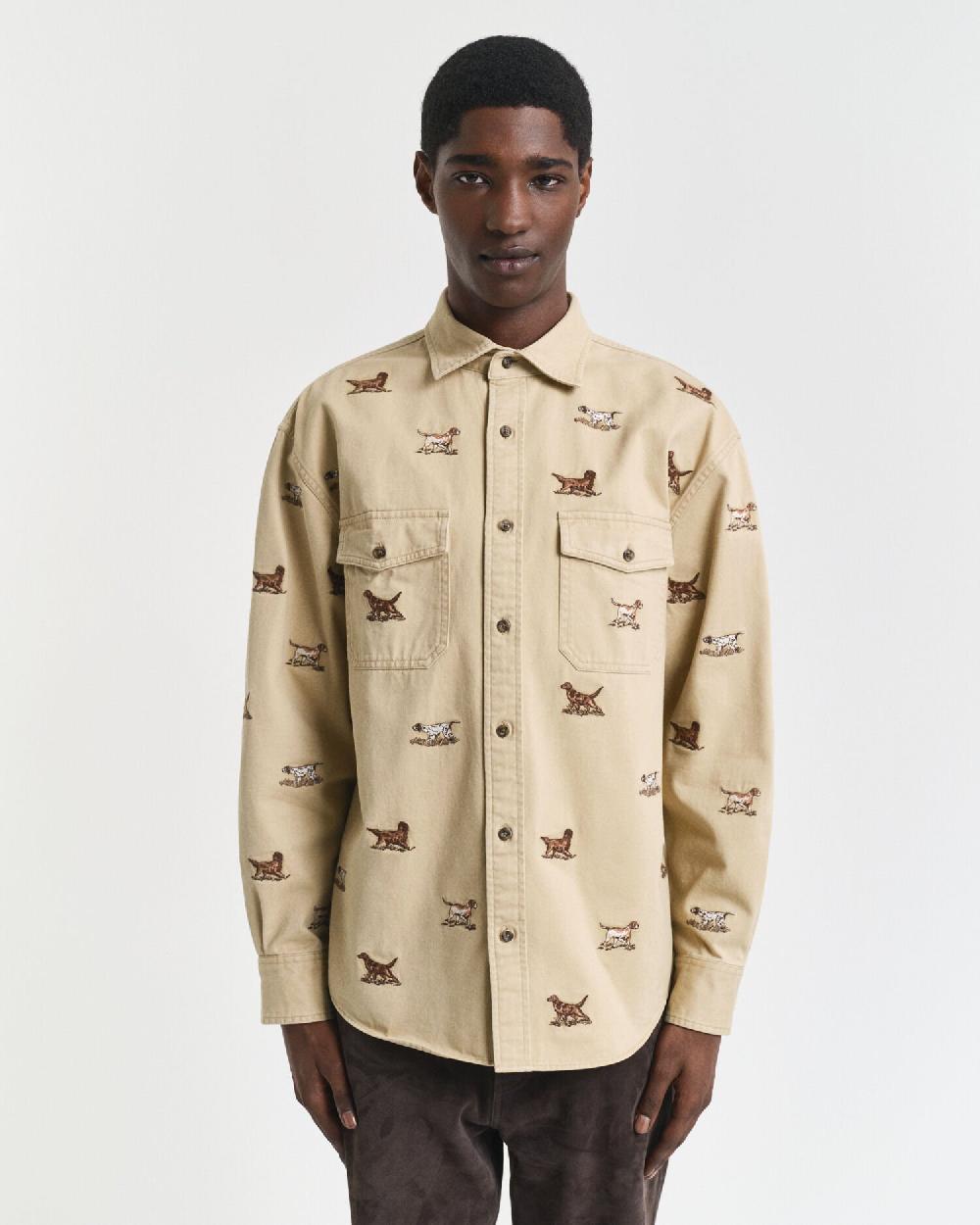 Gant Relaxed Fit Embroidered Twill Shirt Oak Beige
