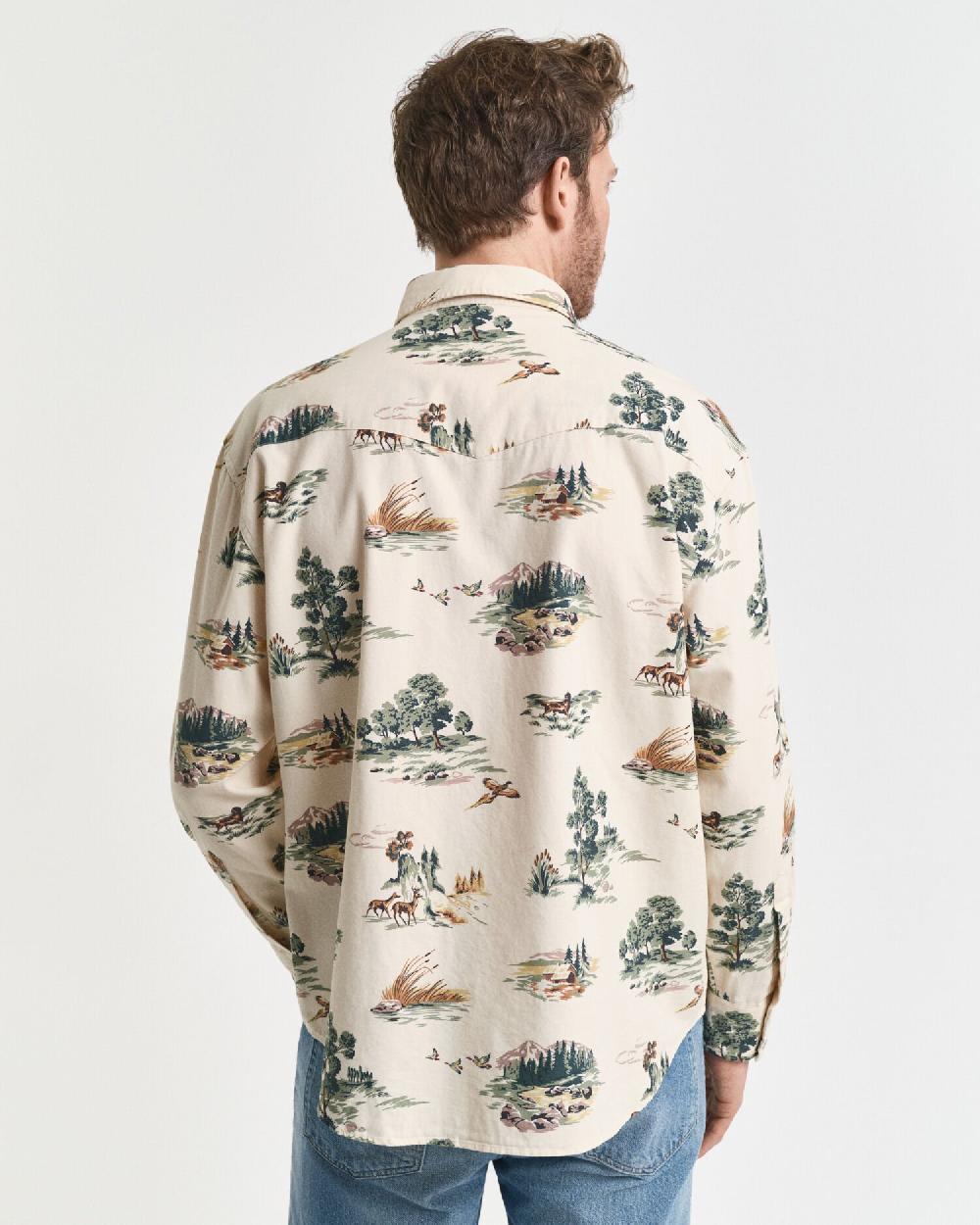 Gant Relaxed Fit Printed Rodeo Shirt Ivory White