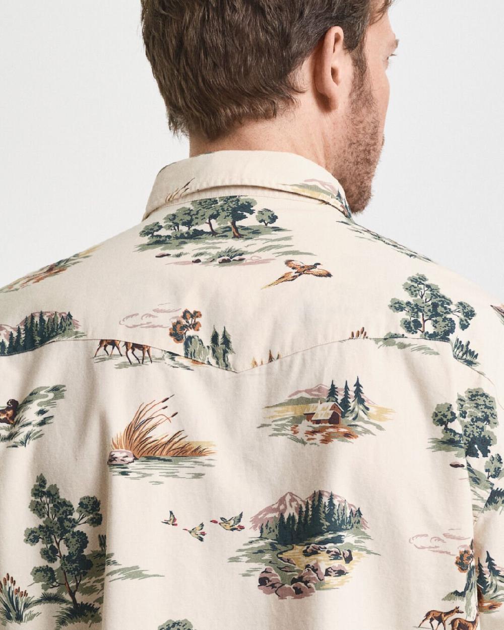 Gant Relaxed Fit Printed Rodeo Shirt Ivory White