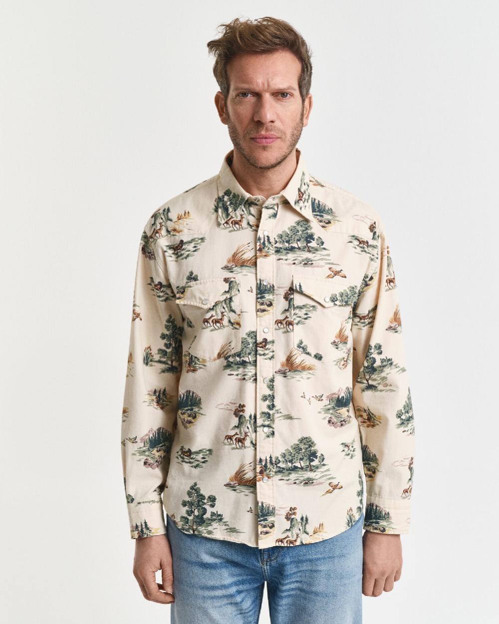 Gant Relaxed Fit Printed Rodeo Shirt Ivory White