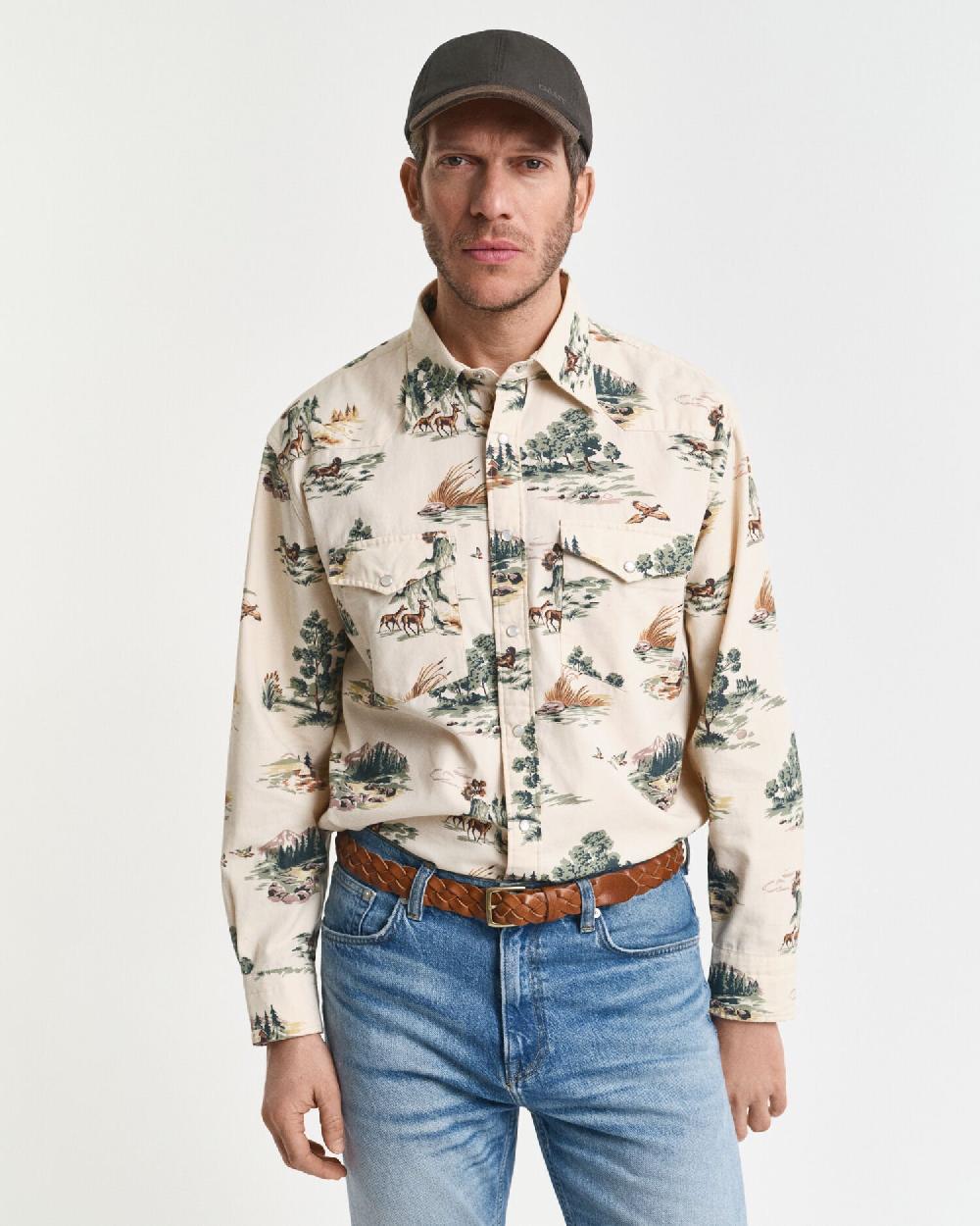 gant Relaxed Fit Printed Rodeo Shirt ivory white