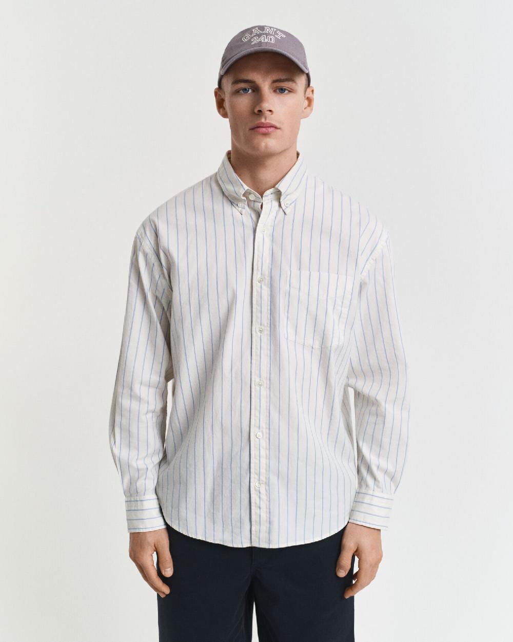 Gant Relaxed Fit Striped Luxury Oxford Shirt Cream