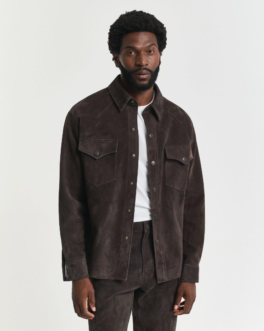 gant Relaxed Fit Suede Rodeo Shirt deep brown