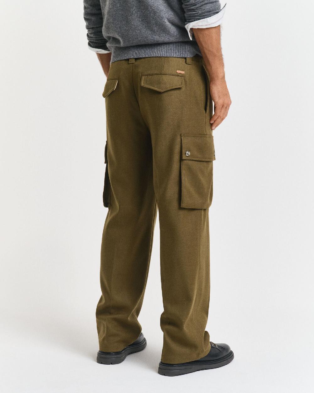 Gant Relaxed Fit Wool Blend Cargo Pants Moss Green