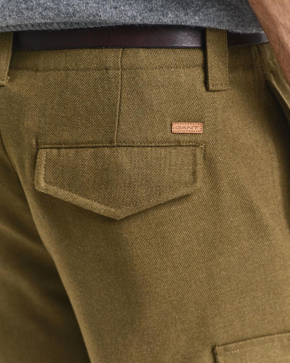 Gant Relaxed Fit Wool Blend Cargo Pants Moss Green