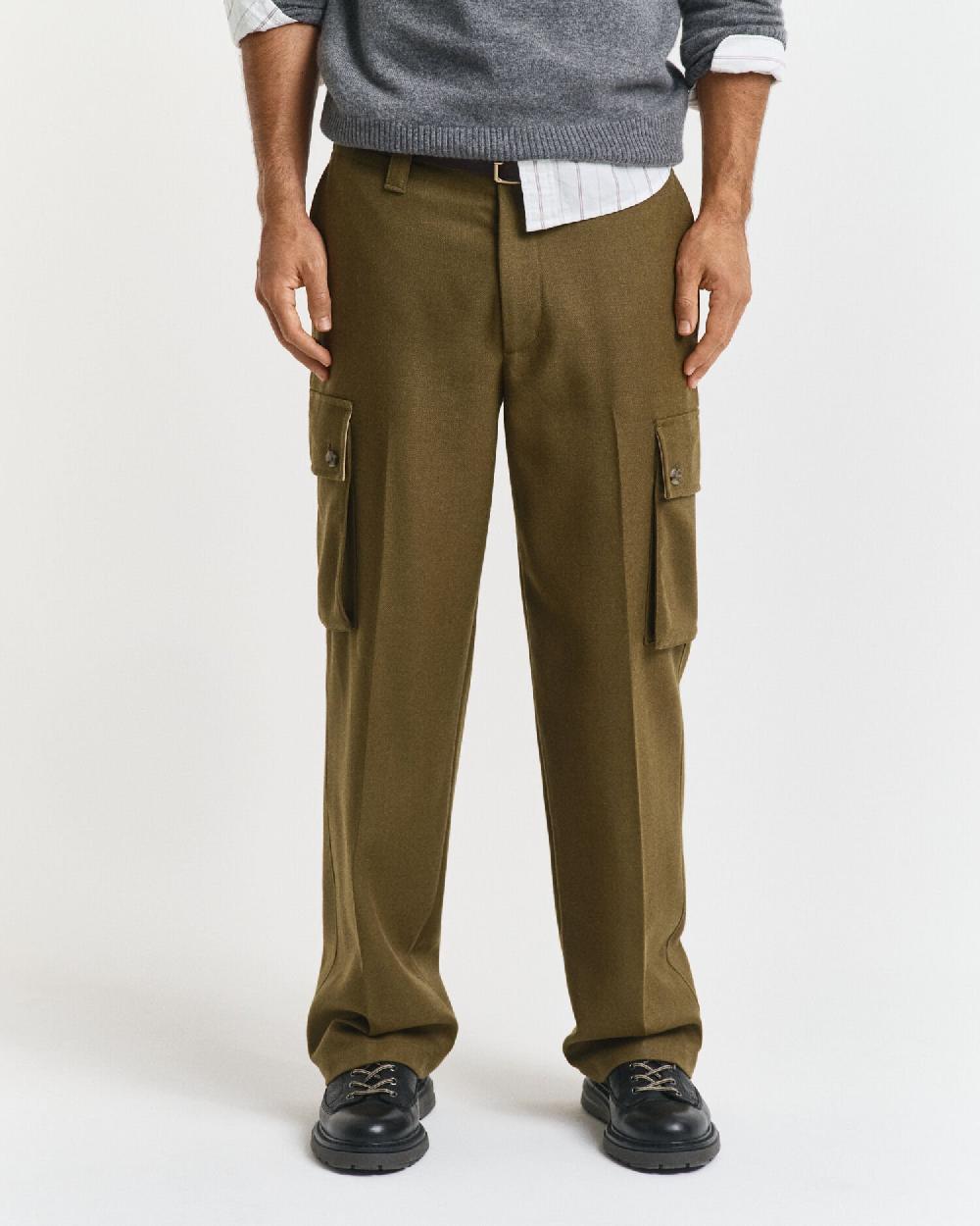 Gant Relaxed Fit Wool Blend Cargo Pants Moss Green