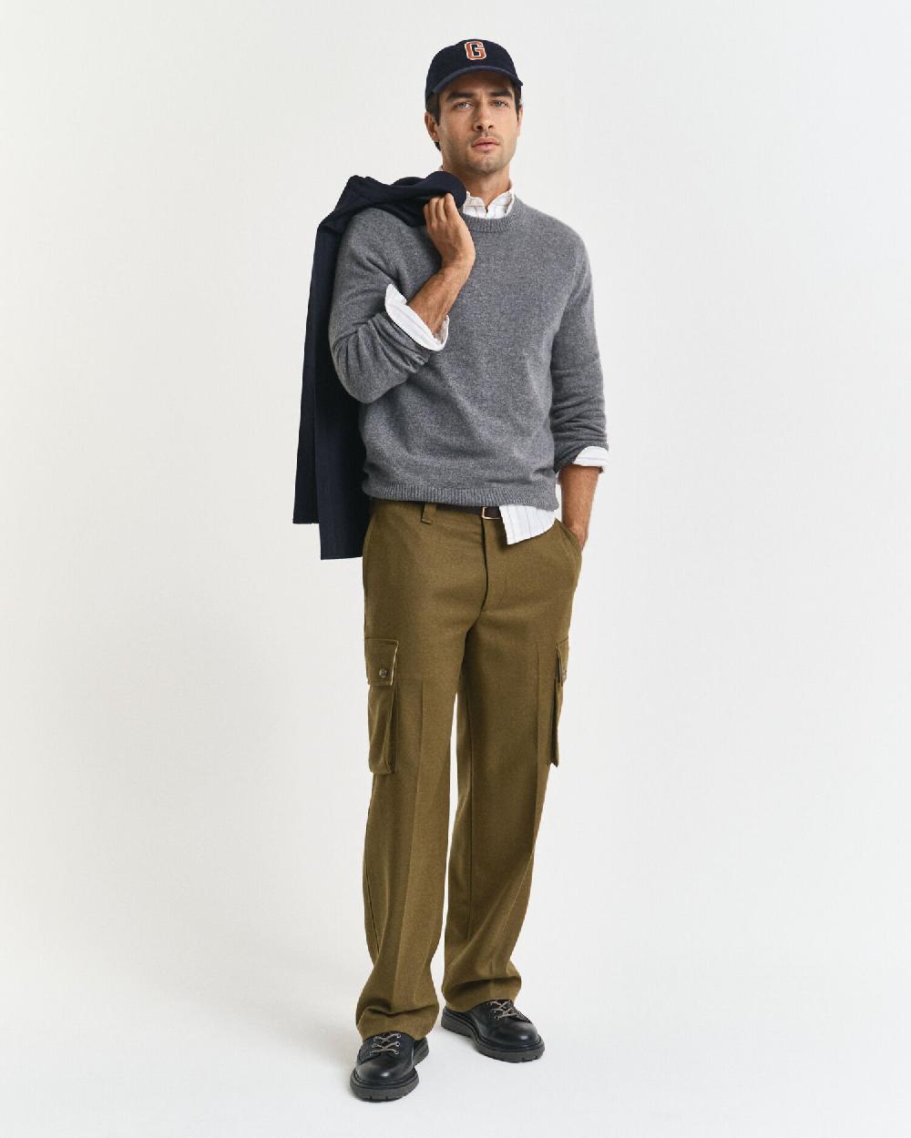 gant Relaxed Fit Wool Blend Cargo Pants moss green