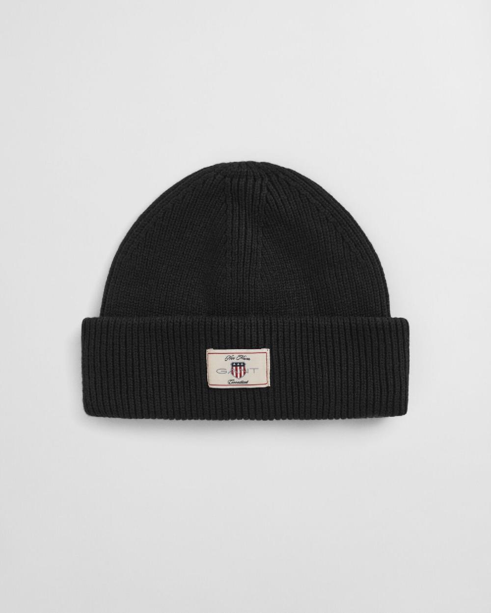 Gant Ribbed Cotton Blend Beanie Black