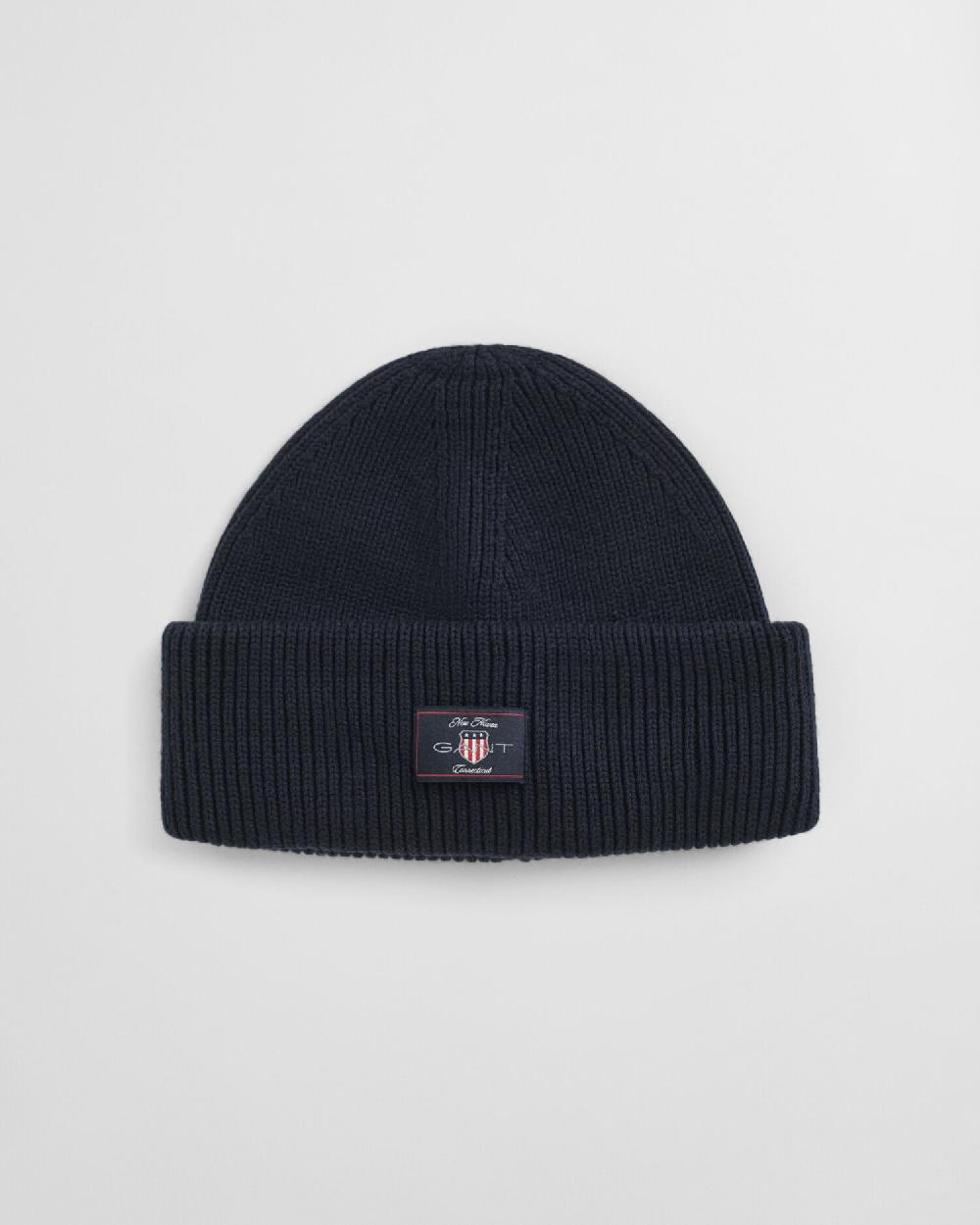 Gant Ribbed Cotton Blend Beanie Evening Blue