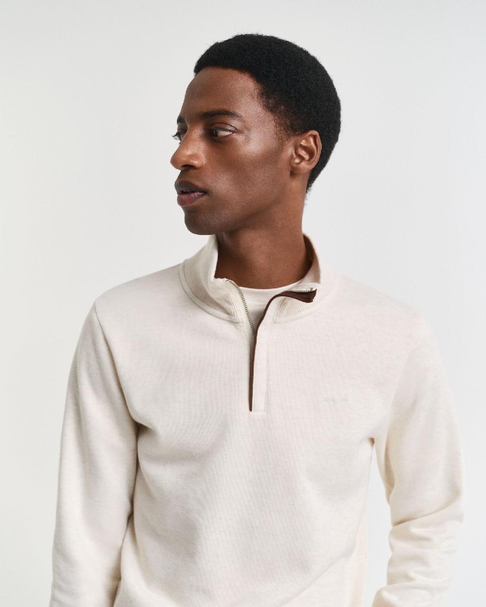 Gant Sacker Rib Half-Zip Sweatshirt Cream