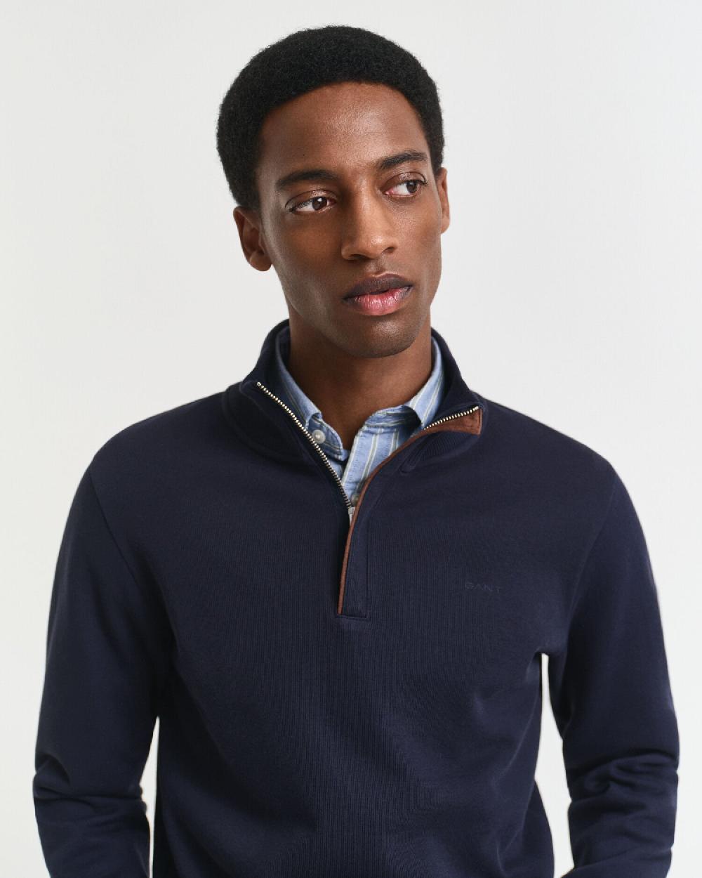 Gant Sacker Rib Half-Zip Sweatshirt Evening Blue