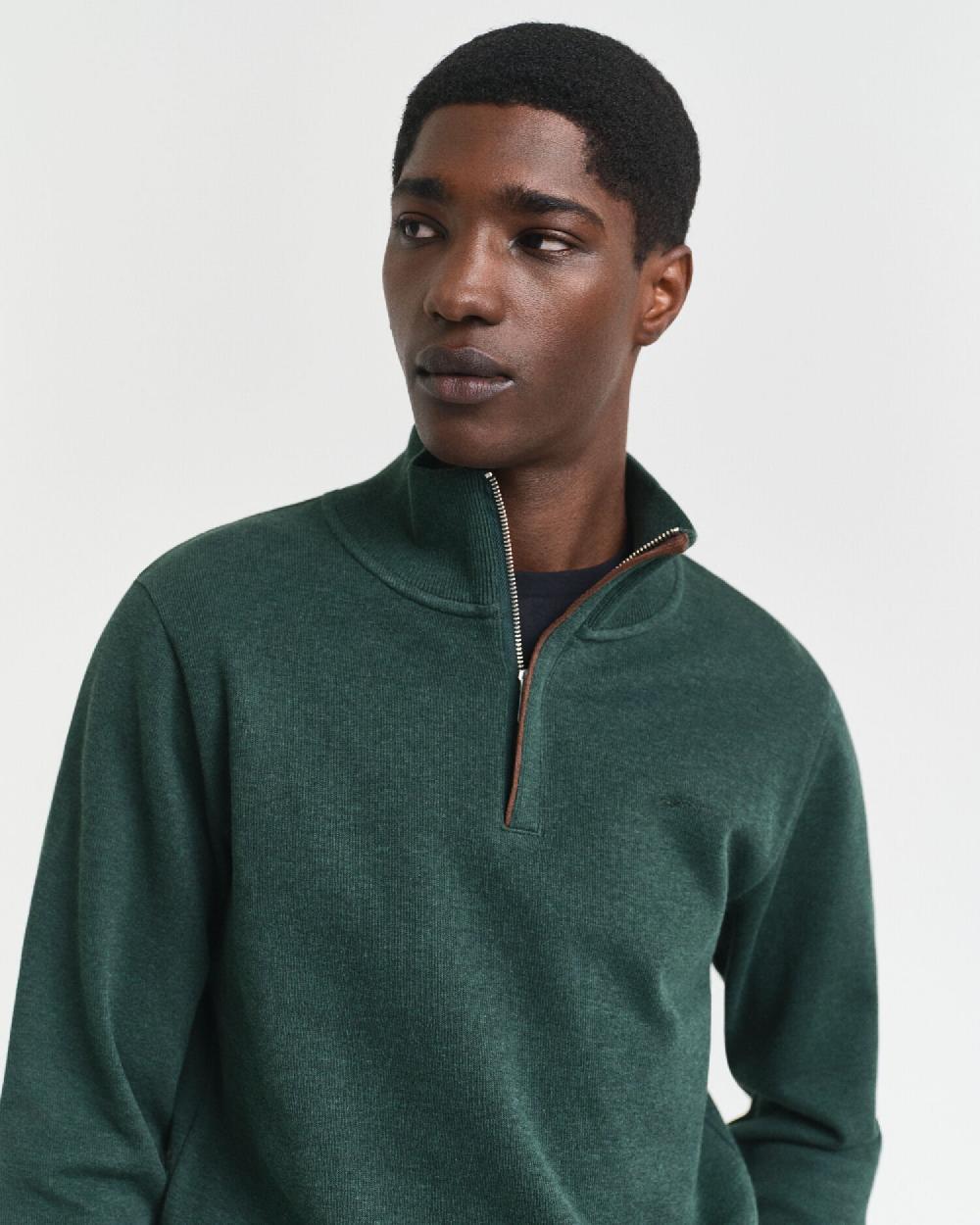 Gant Sacker Rib Half-Zip Sweatshirt Tartan Green