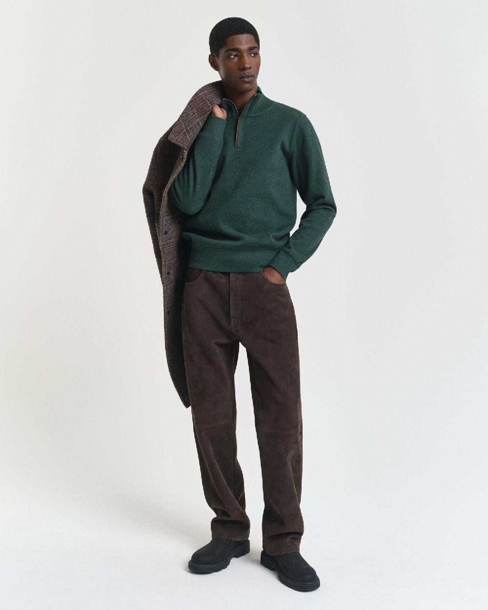 Gant Sacker Rib Half-Zip Sweatshirt Tartan Green