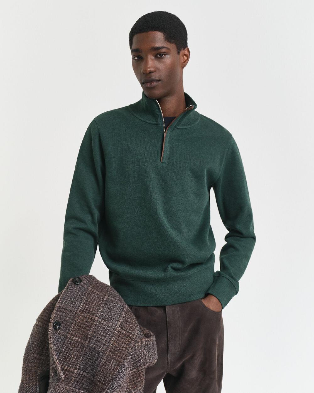 gant Sacker Rib Half-Zip Sweatshirt tartan green