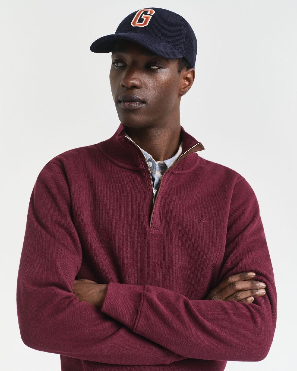 Gant Sacker Rib Half-Zip Sweatshirt Winter Wine