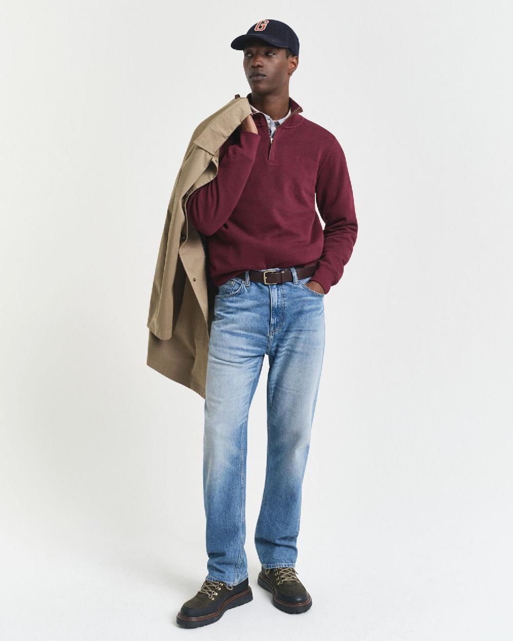 Gant Sacker Rib Half-Zip Sweatshirt Winter Wine