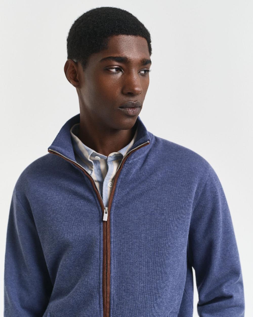 Gant Sacker Rib Zip Cardigan Dk Jeansblue Melange