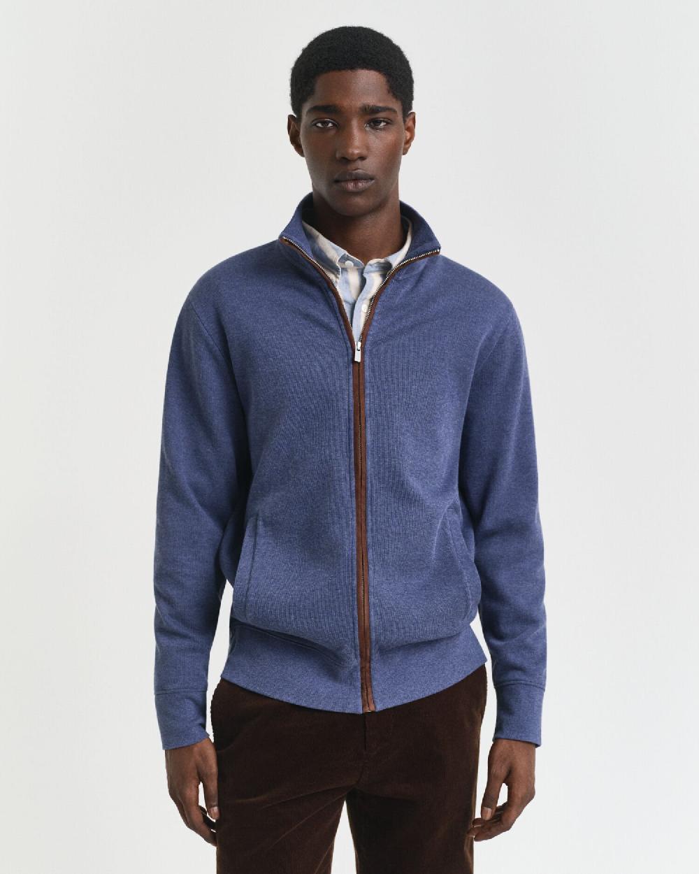 gant Sacker Rib Zip Cardigan dk jeansblue melange