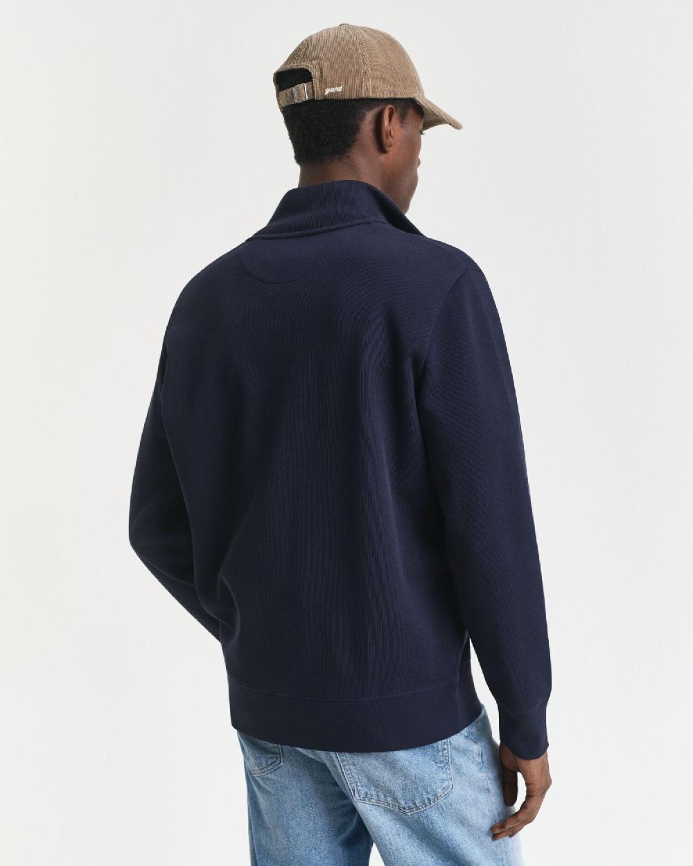 Gant Sacker Rib Zip Cardigan Evening Blue