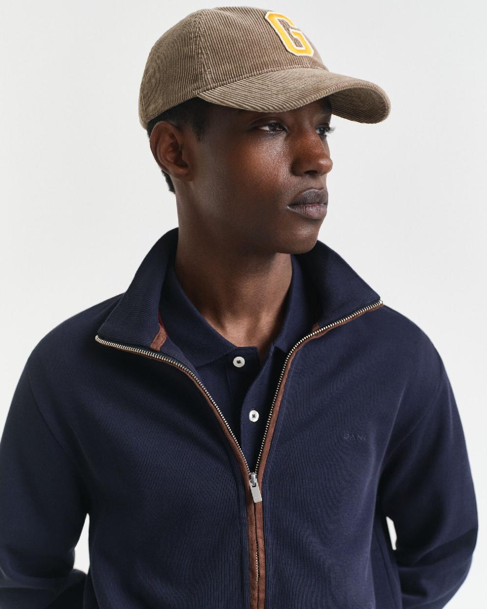 Gant Sacker Rib Zip Cardigan Evening Blue
