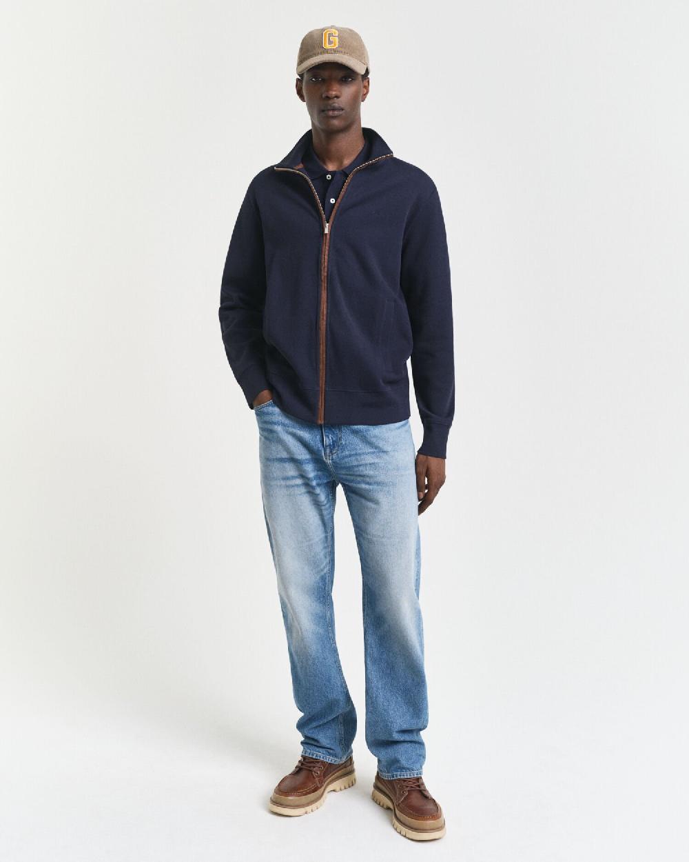 Gant Sacker Rib Zip Cardigan Evening Blue