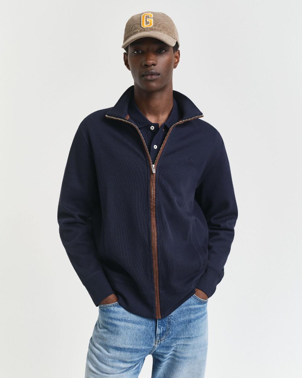 gant Sacker Rib Zip Cardigan evening blue