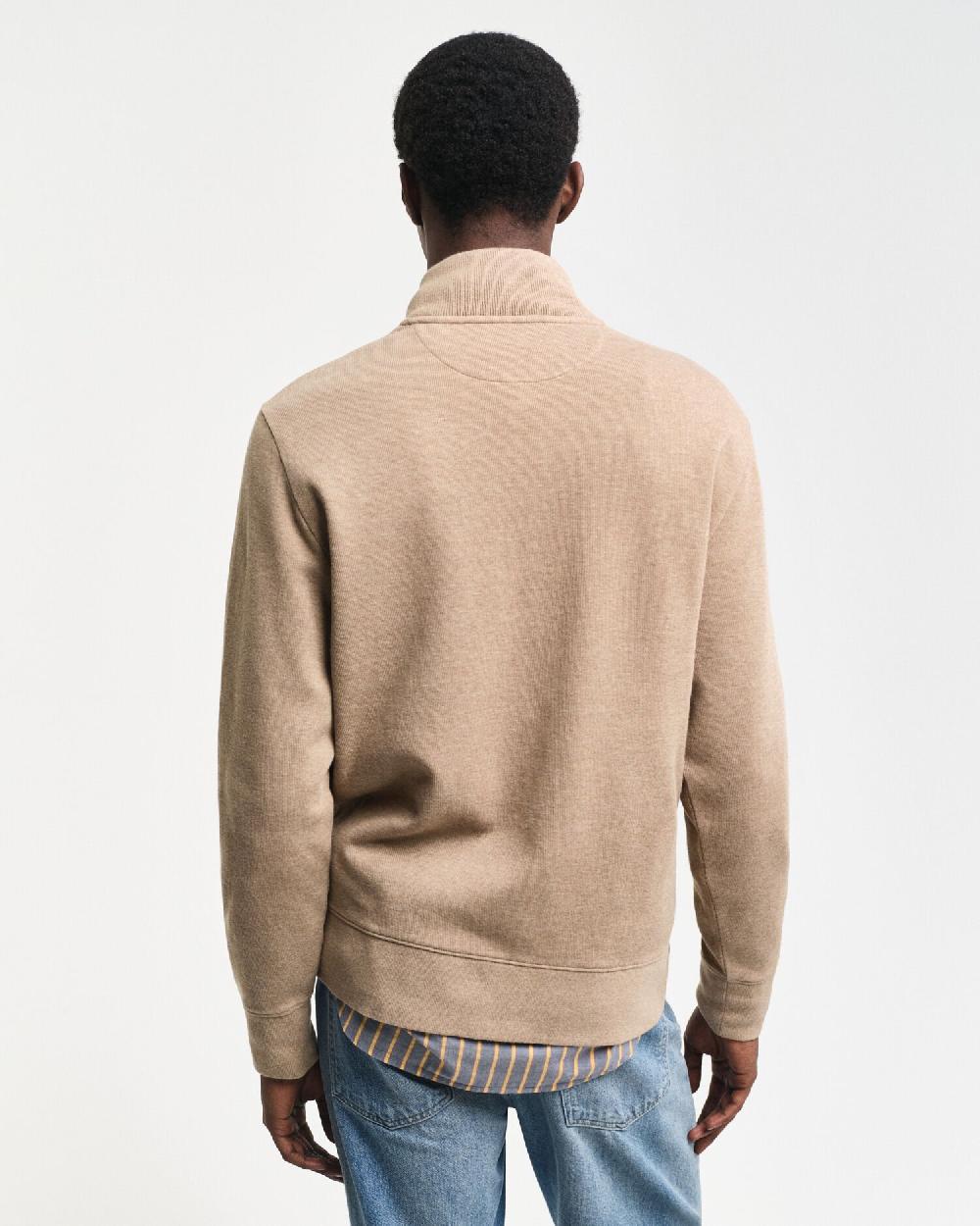 Gant Sacker Rib Zip Cardigan Khaki Melange