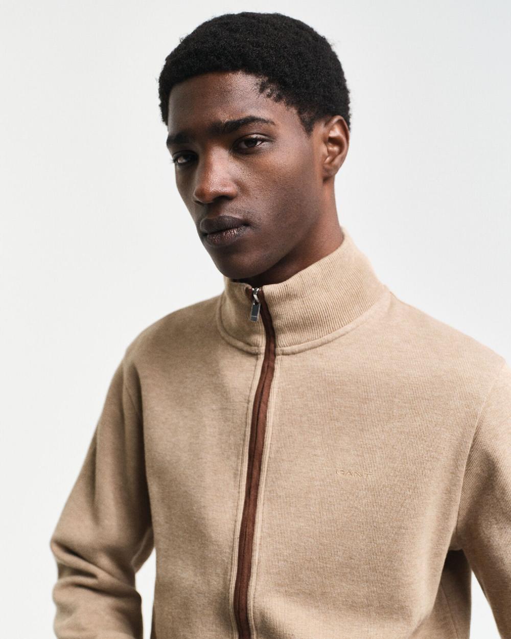 Gant Sacker Rib Zip Cardigan Khaki Melange