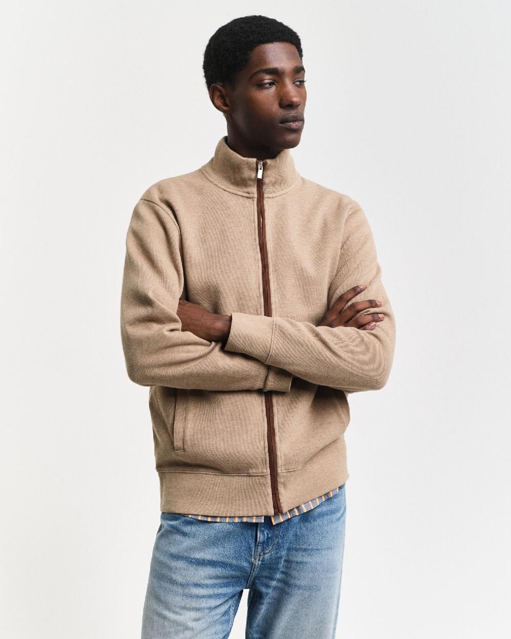 Gant Sacker Rib Zip Cardigan Khaki Melange