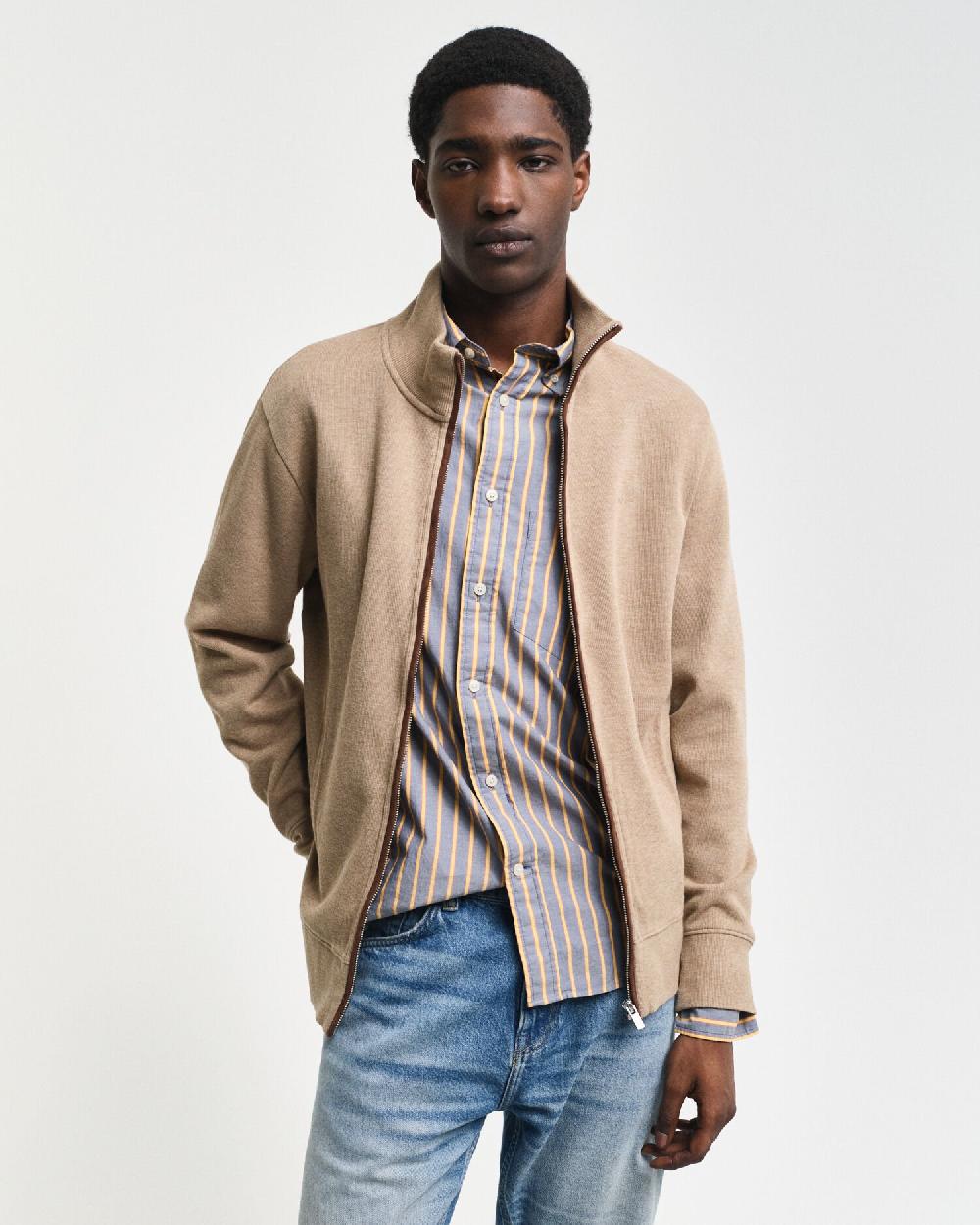 gant Sacker Rib Zip Cardigan khaki melange