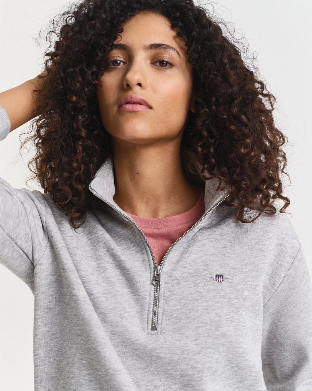 Gant Shield Half Zip Sweatshirt Light Grey Melange