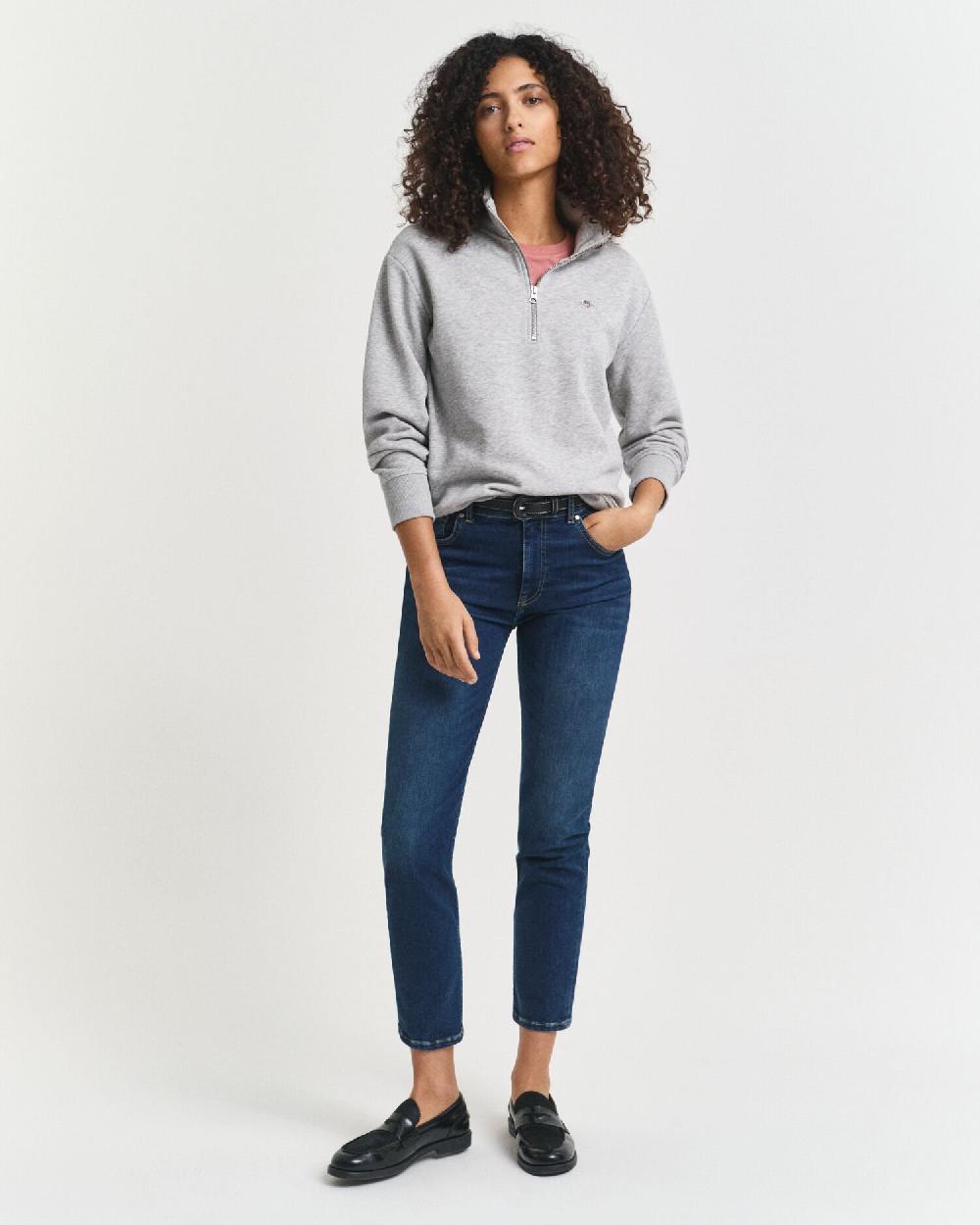 Gant Shield Half Zip Sweatshirt Light Grey Melange