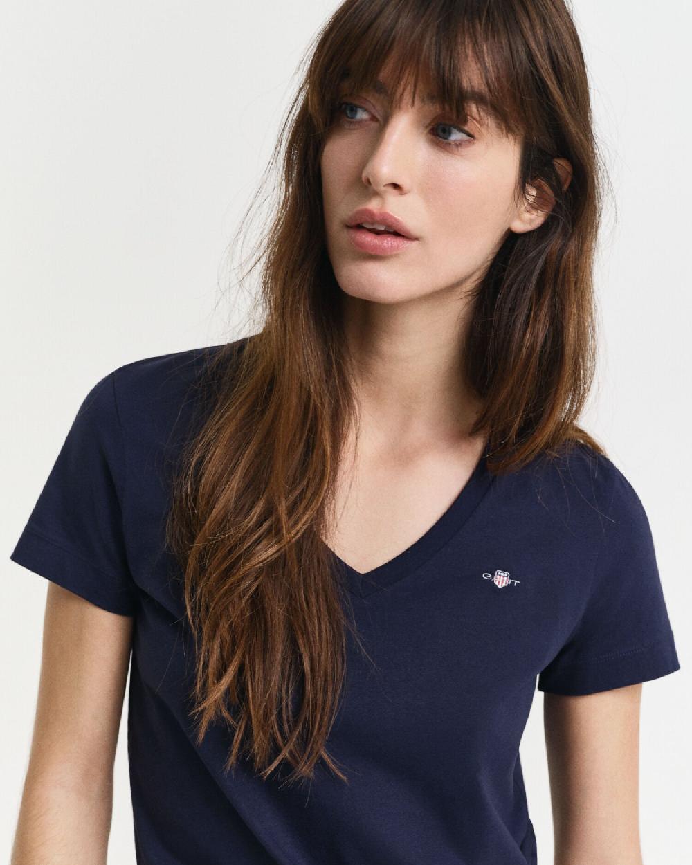 Gant Shield V-Neck T-Shirt Evening Blue