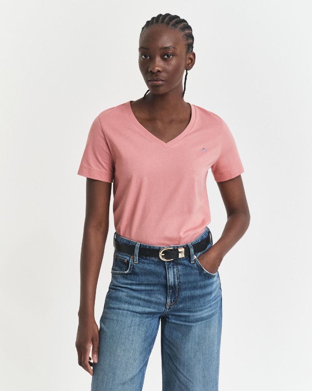 gant Shield V-Neck T-Shirt faded brick