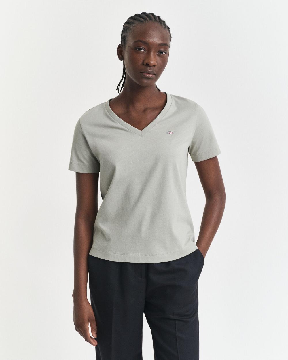 gant Shield V-Neck T-Shirt faded sage