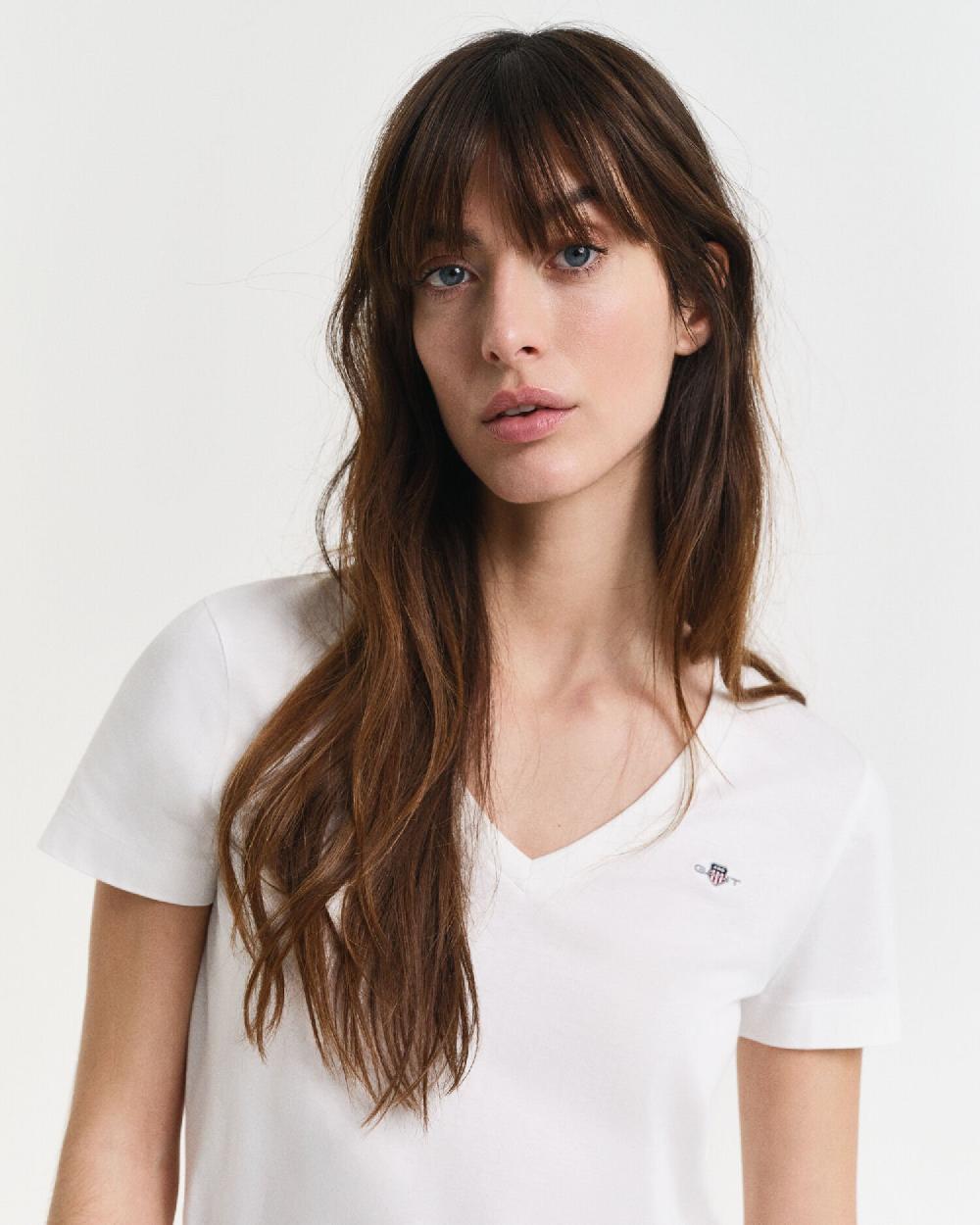 Gant Shield V-Neck T-Shirt White